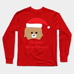 Happy Howlidays! Dog in Christmas Hat Long Sleeve T-Shirt